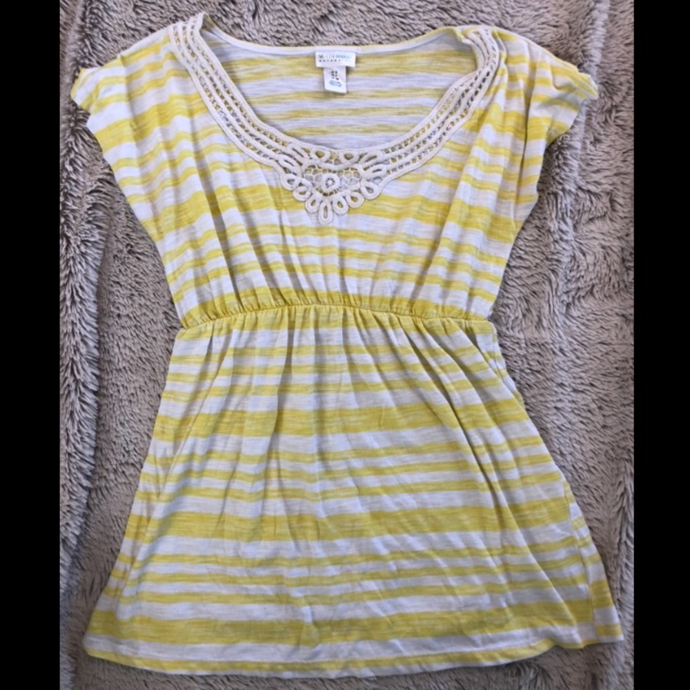 Yellow and white striped maternity shirt
